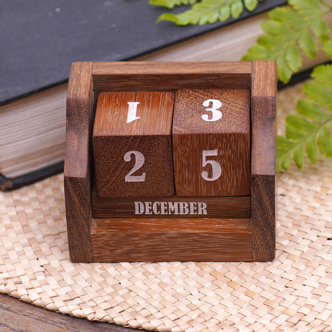Eco-Friendly Reclaimed Wood Desk Calendar from Bali - What A Day