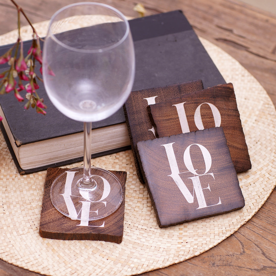 Reclaimed Ironwood Love Coasters (Set of 4) - Sip of Love
