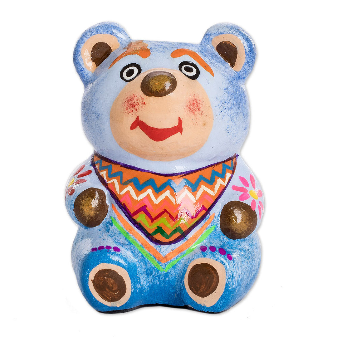 Hand-painted Mini Ceramic Bear Flower Pot from Guatemala - Herbaceous Bear