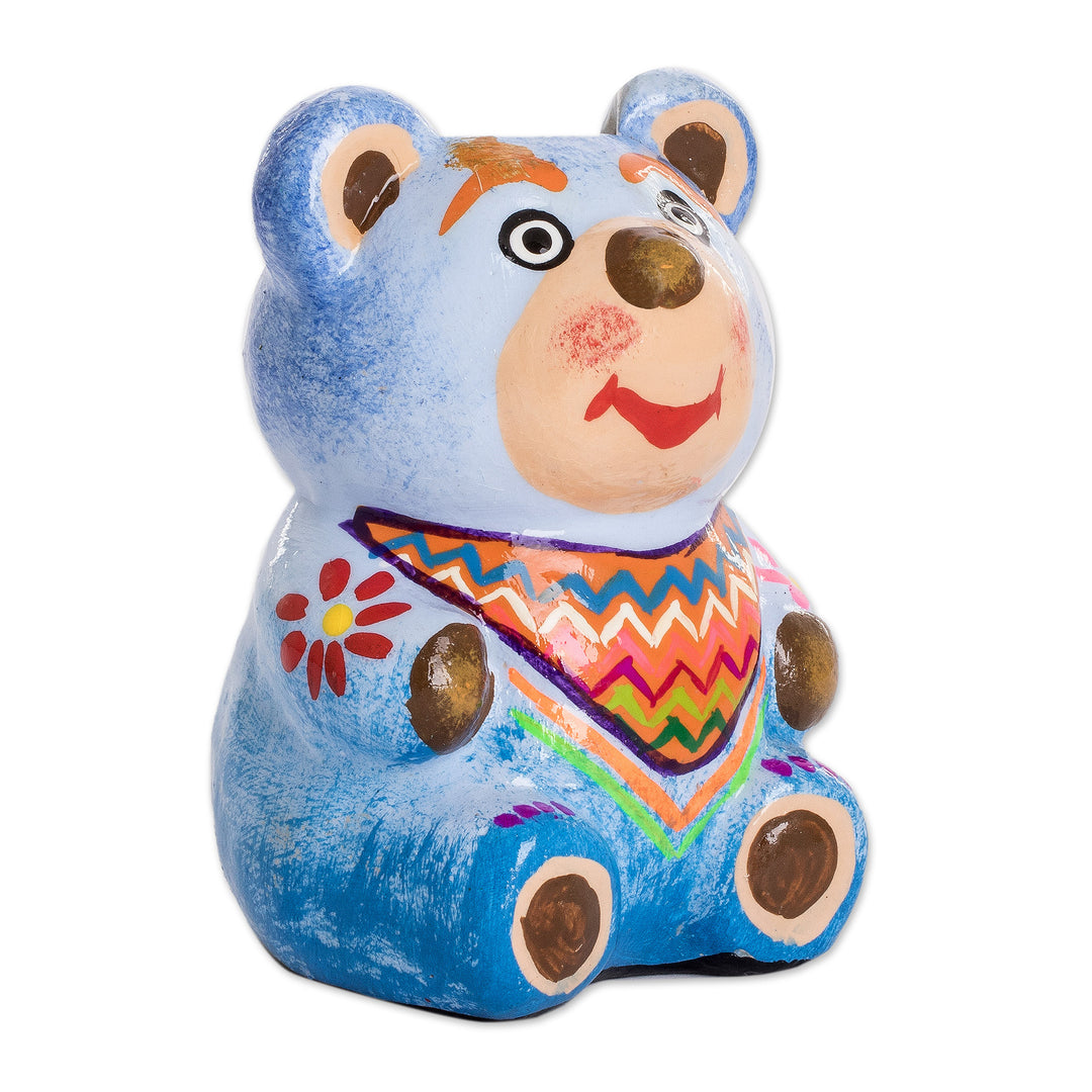 Hand-painted Mini Ceramic Bear Flower Pot from Guatemala - Herbaceous Bear