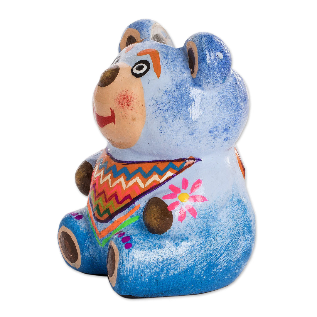 Hand-painted Mini Ceramic Bear Flower Pot from Guatemala - Herbaceous Bear