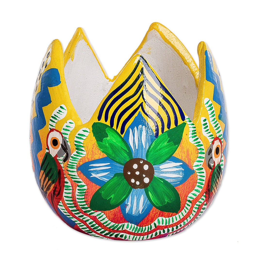 Handpainted Floral Mini Ceramic Flower Pot from Guatemala - Colorful Festivity