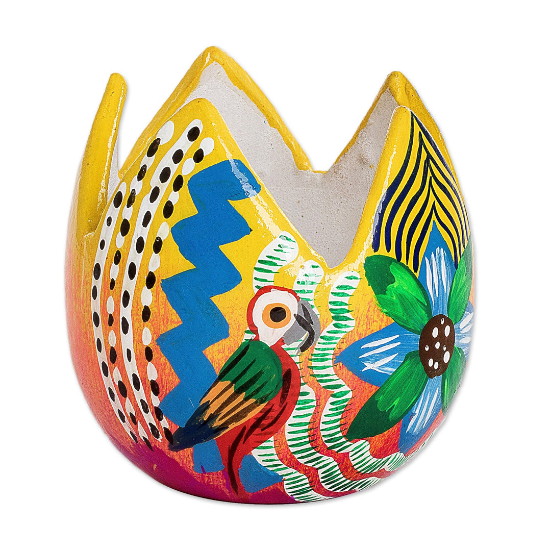Handpainted Floral Mini Ceramic Flower Pot from Guatemala - Colorful Festivity