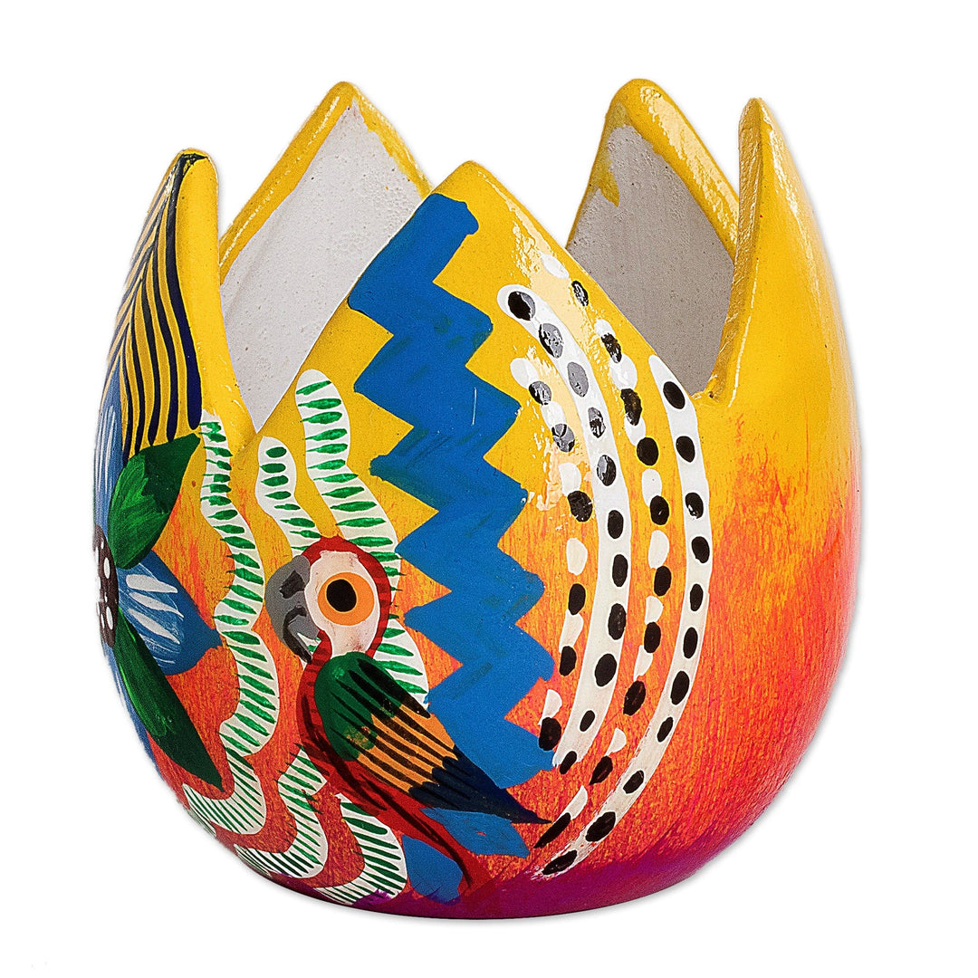 Handpainted Floral Mini Ceramic Flower Pot from Guatemala - Colorful Festivity