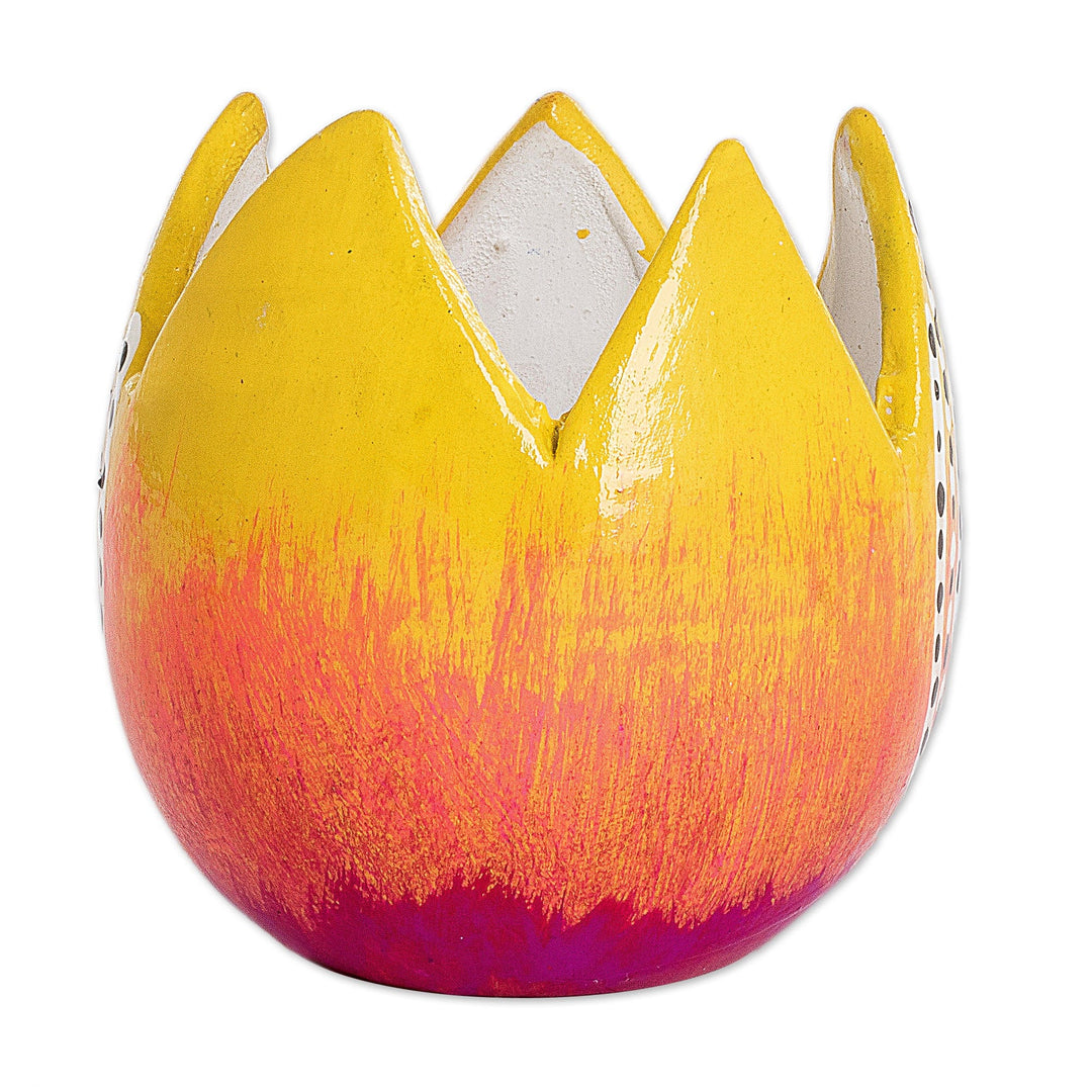 Handpainted Floral Mini Ceramic Flower Pot from Guatemala - Colorful Festivity