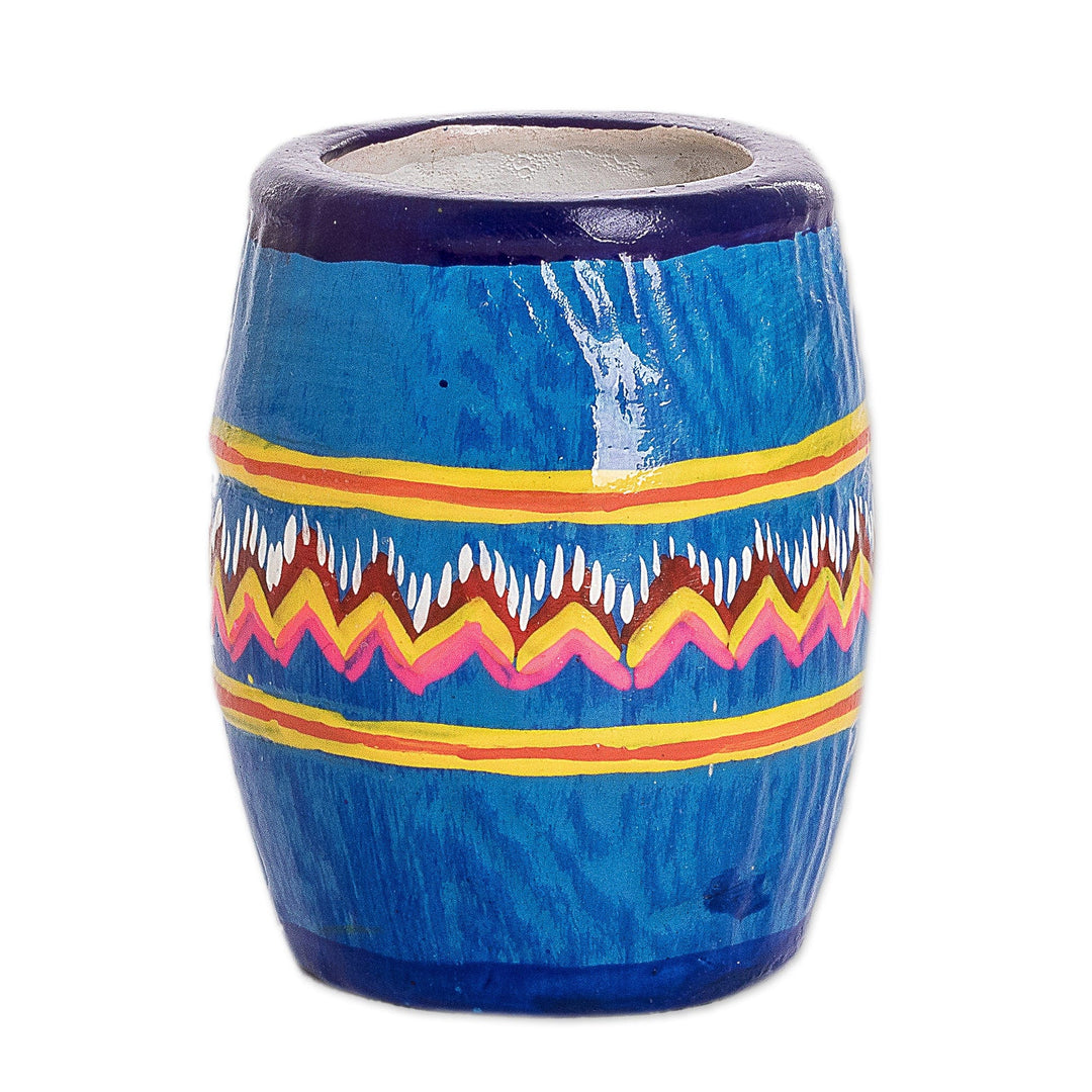 Hand-painted Ceramic Mini Flower Pot Crafted in Guatemala - Colorful Macaws