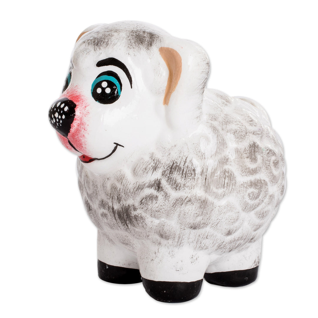 Handpainted Mini Ceramic Sheep Flower Pot from Guatemala - Herbaceous Sheep