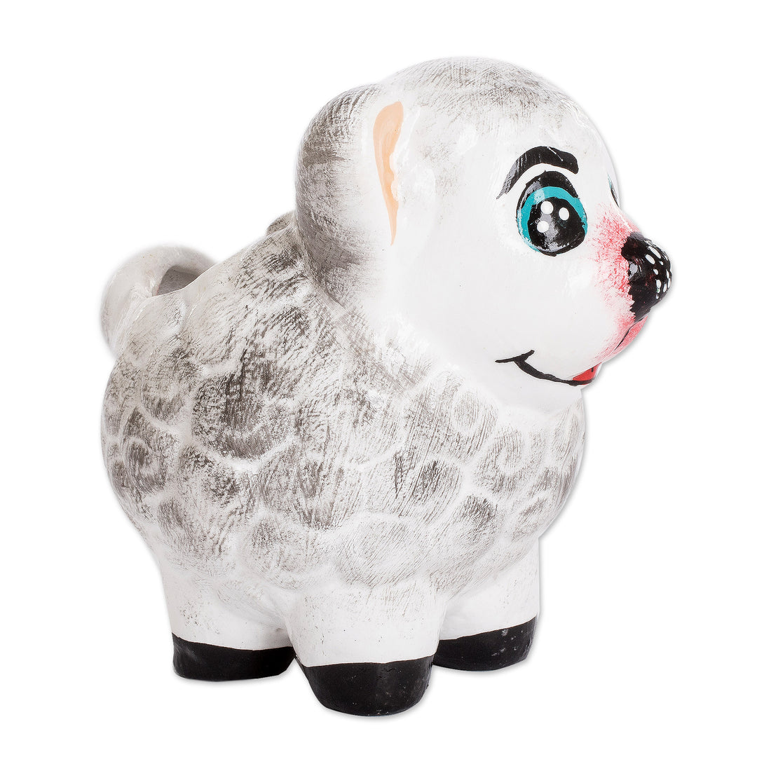 Handpainted Mini Ceramic Sheep Flower Pot from Guatemala - Herbaceous Sheep