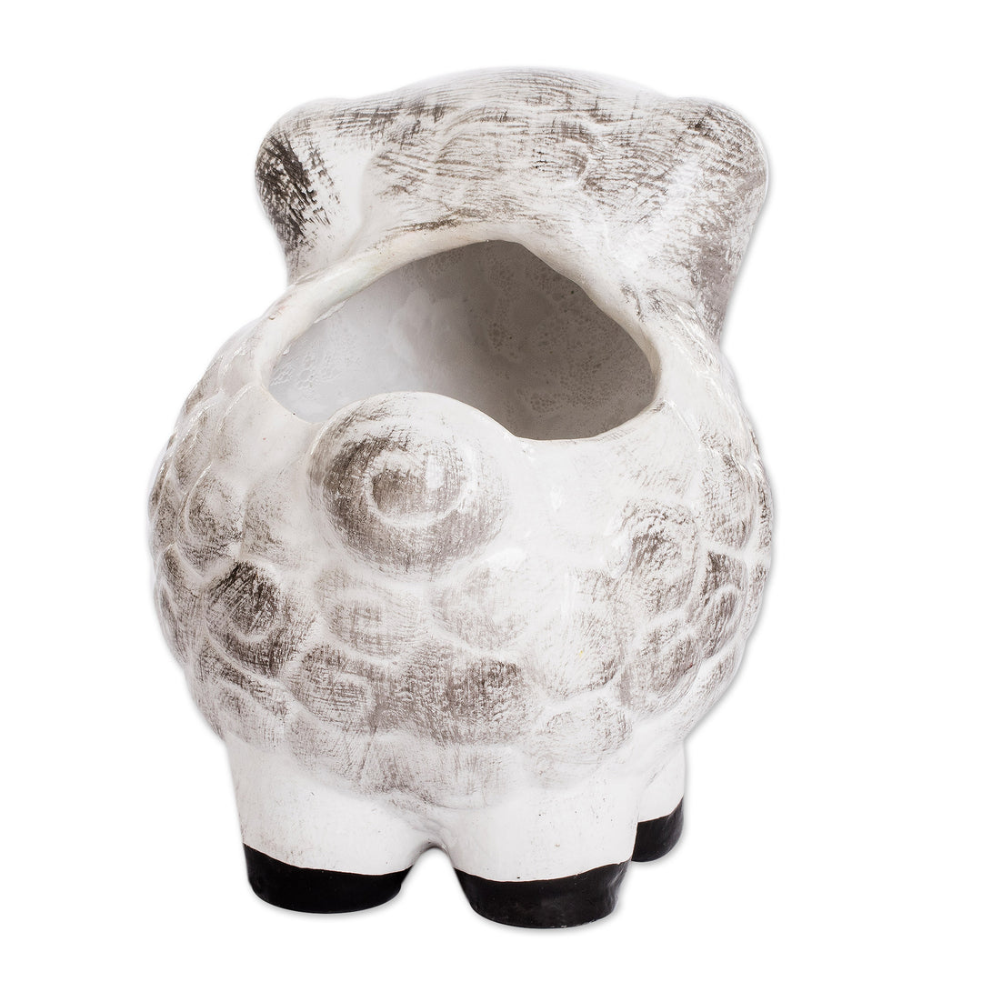Handpainted Mini Ceramic Sheep Flower Pot from Guatemala - Herbaceous Sheep