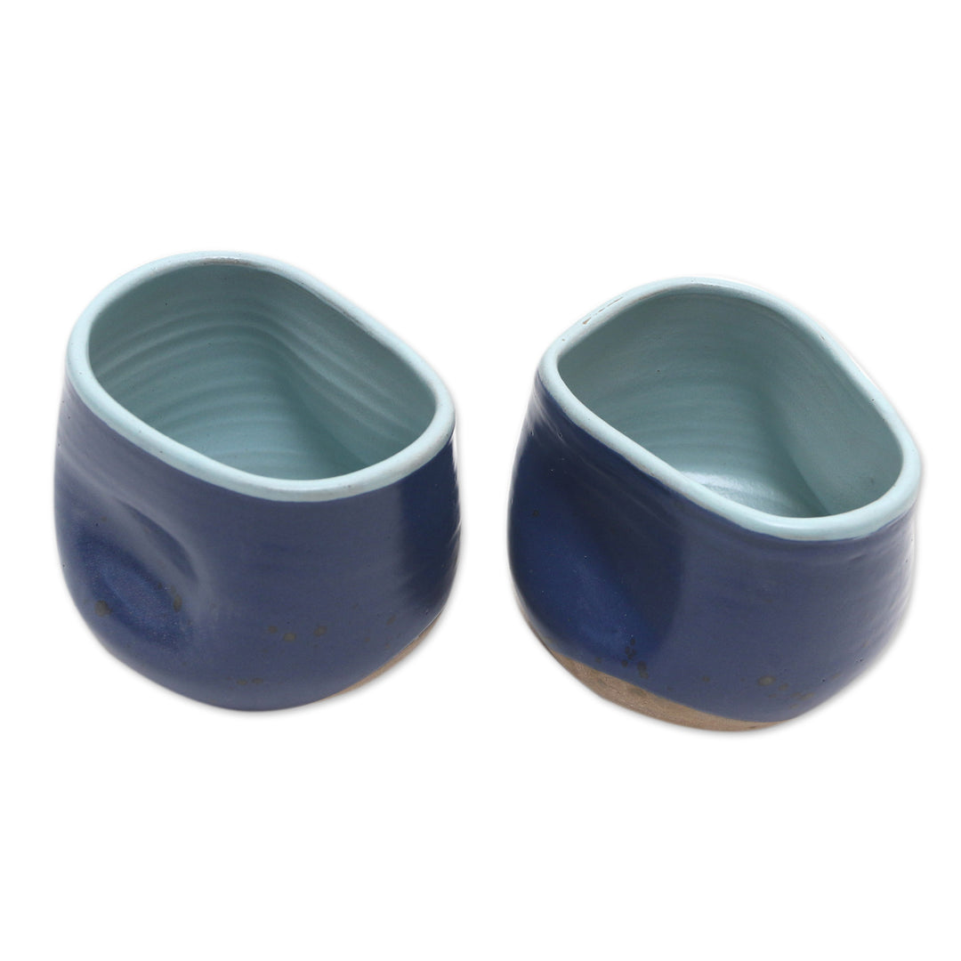 Blue Ceramic Teacups (Pair) - Indigo Squeeze
