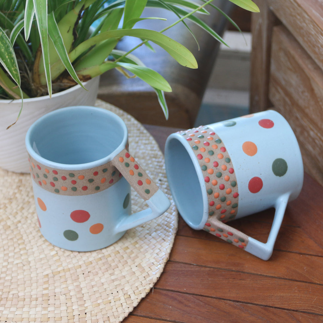 Javanese Ceramic Mugs (Pair) - Rainbow Dots
