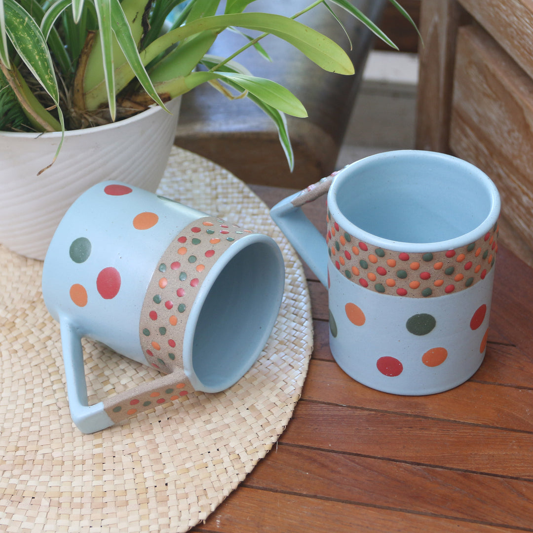 Javanese Ceramic Mugs (Pair) - Rainbow Dots