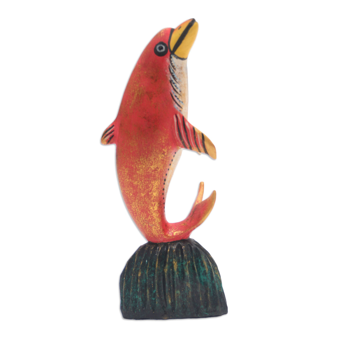 Jempinis Wood Dolphin Statuette from Bali - Balancing Dolphin