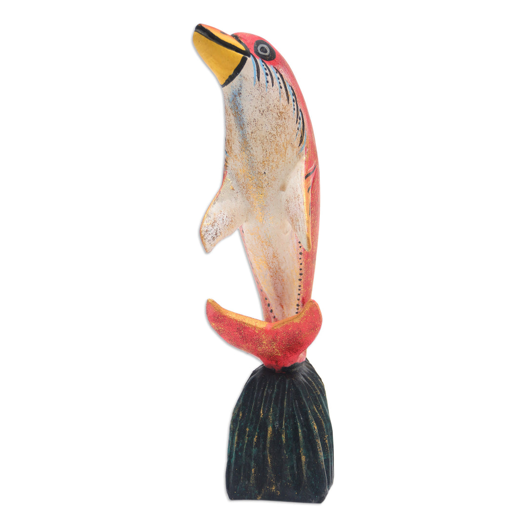 Jempinis Wood Dolphin Statuette from Bali - Balancing Dolphin