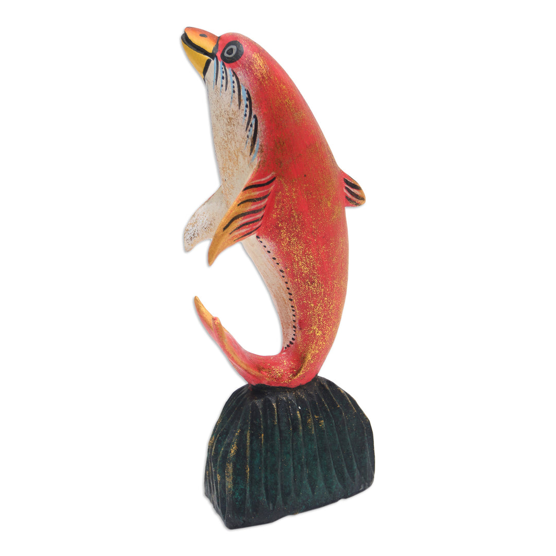 Jempinis Wood Dolphin Statuette from Bali - Balancing Dolphin