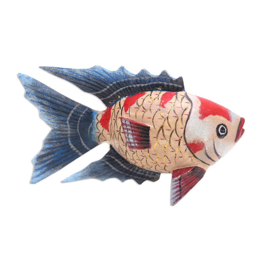 Handmade Jempinis Wood Koi Fish Statuette - Queen Koi
