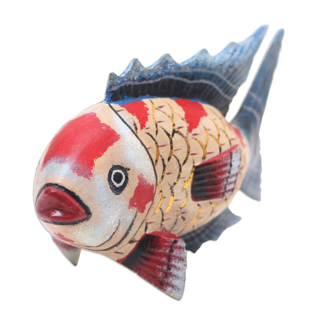 Handmade Jempinis Wood Koi Fish Statuette - Queen Koi