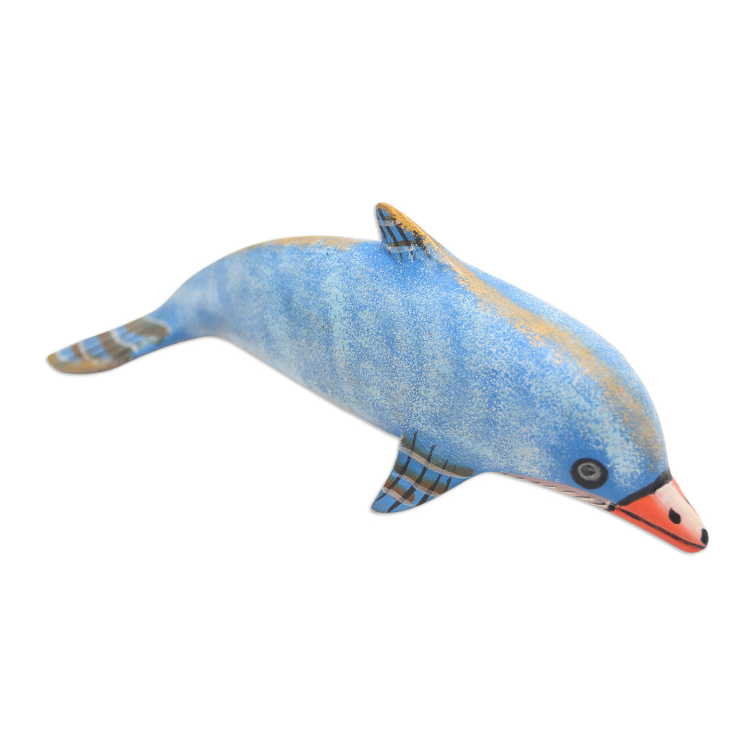 Hand Made Jempinis Wood Dolphin Statuette - Air Play