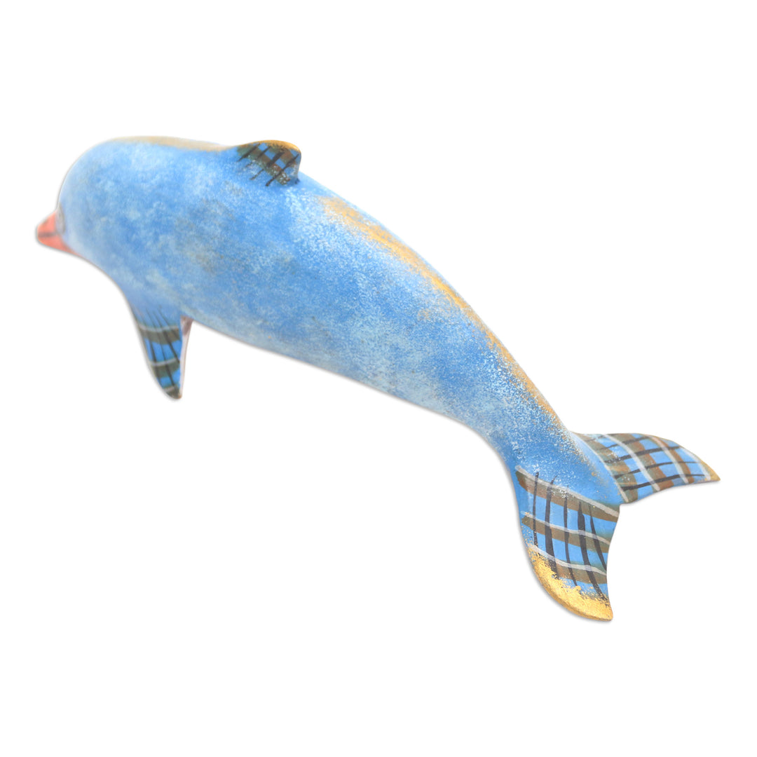 Hand Made Jempinis Wood Dolphin Statuette - Air Play
