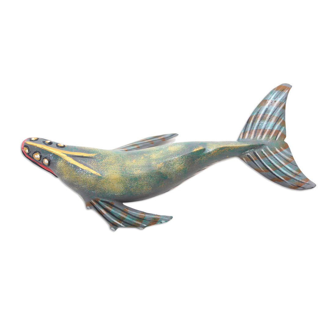 Hand Carved Jempinis Wood Whale Statuette - Basking Whale