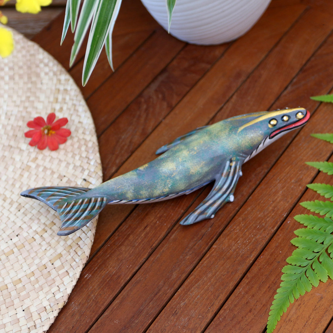 Hand Carved Jempinis Wood Whale Statuette - Basking Whale