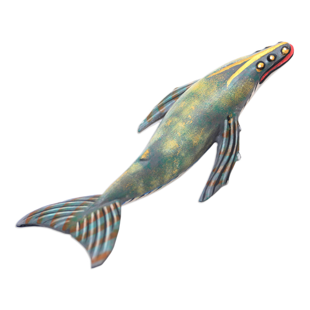 Hand Carved Jempinis Wood Whale Statuette - Basking Whale