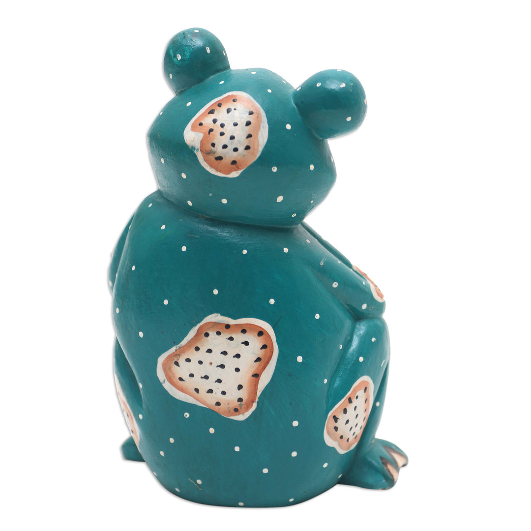 Suar Wood Frog Statuette with Lizard Motif - Daydreaming Frog