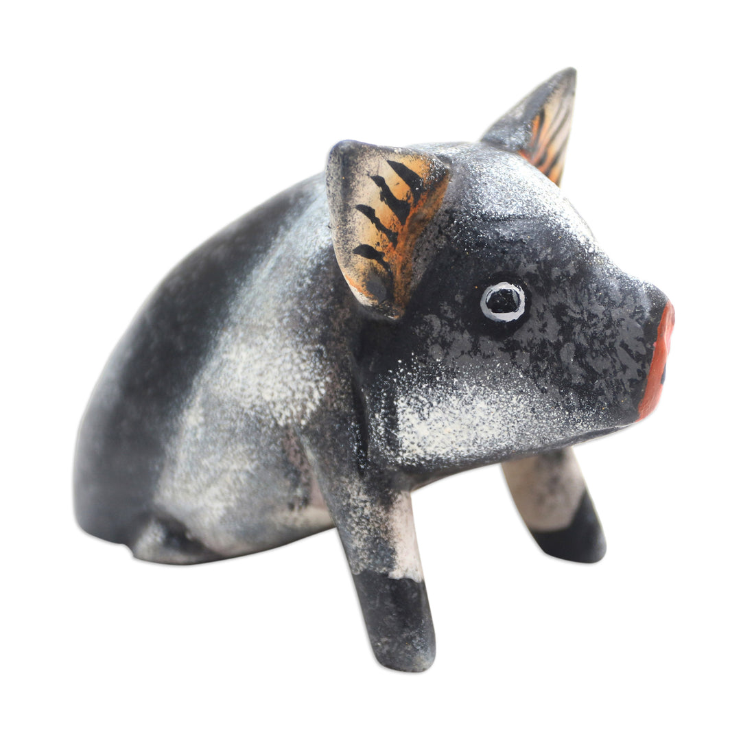 Artisan Crafted Suar Wood Piglet Statuette - Piglet