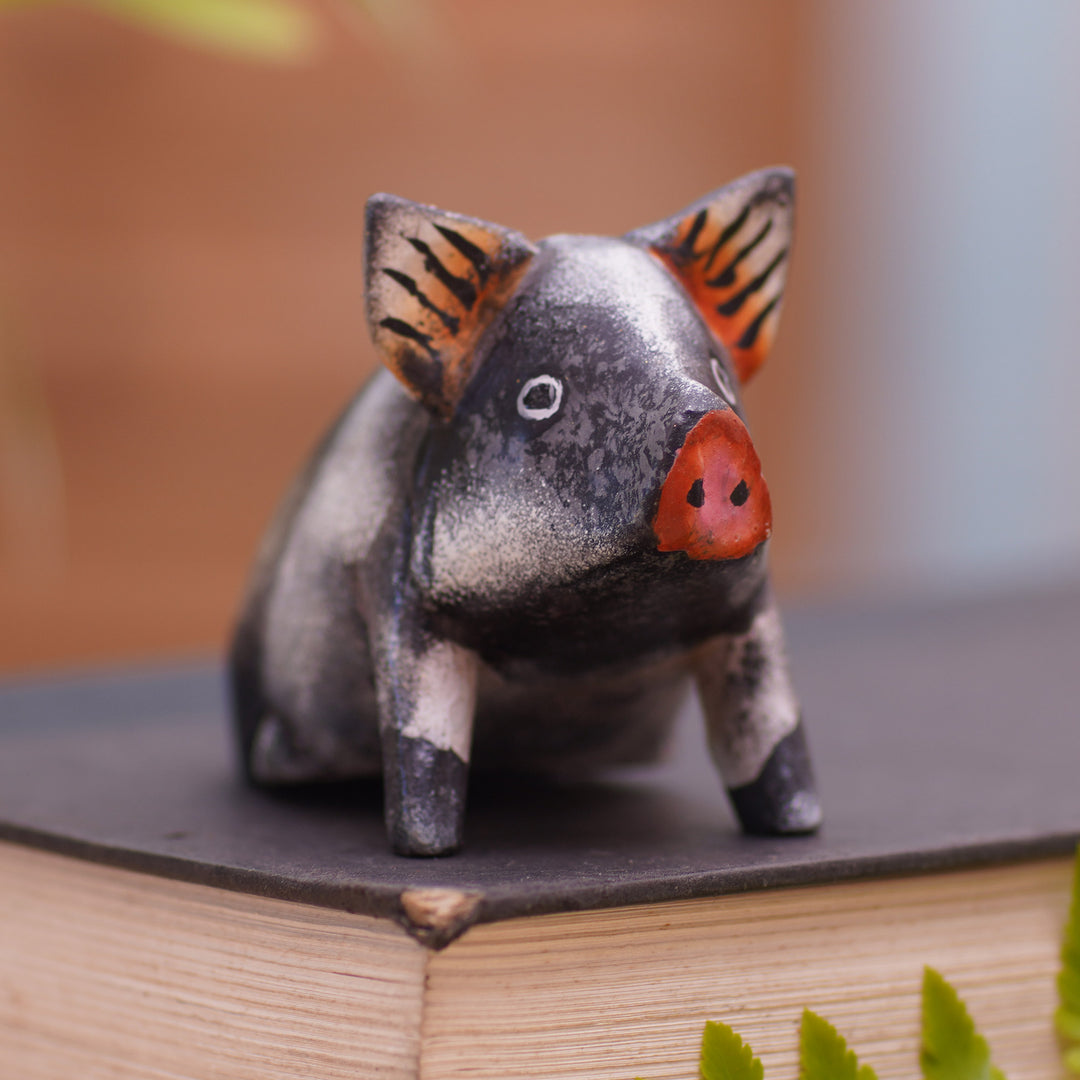 Artisan Crafted Suar Wood Piglet Statuette - Piglet