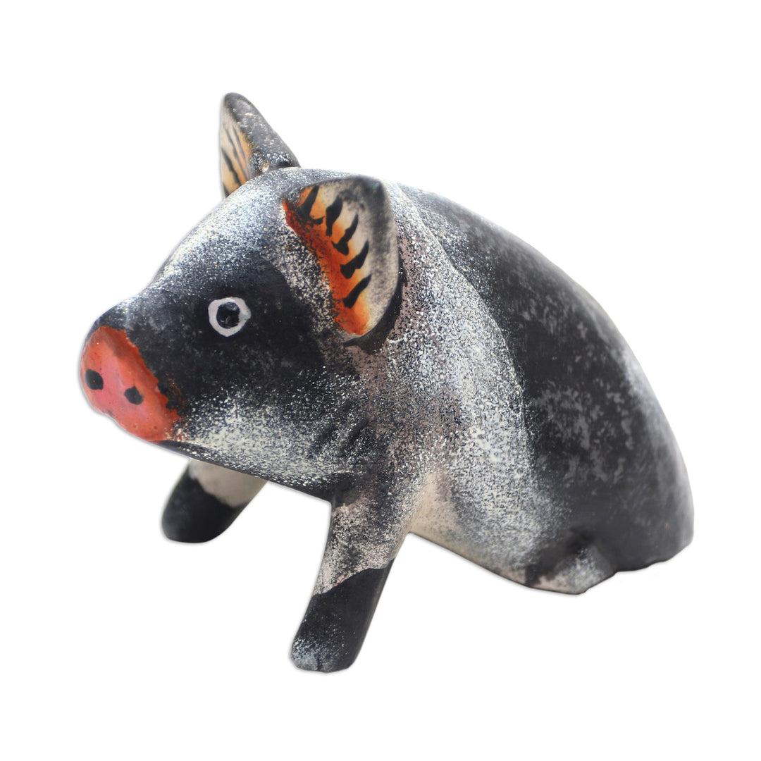 Artisan Crafted Suar Wood Piglet Statuette - Piglet