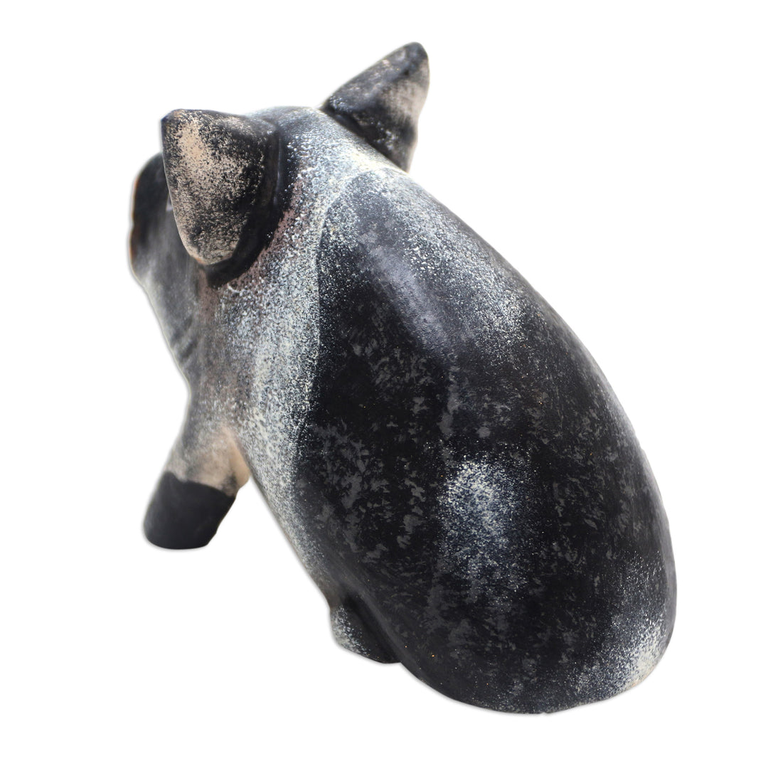 Artisan Crafted Suar Wood Piglet Statuette - Piglet