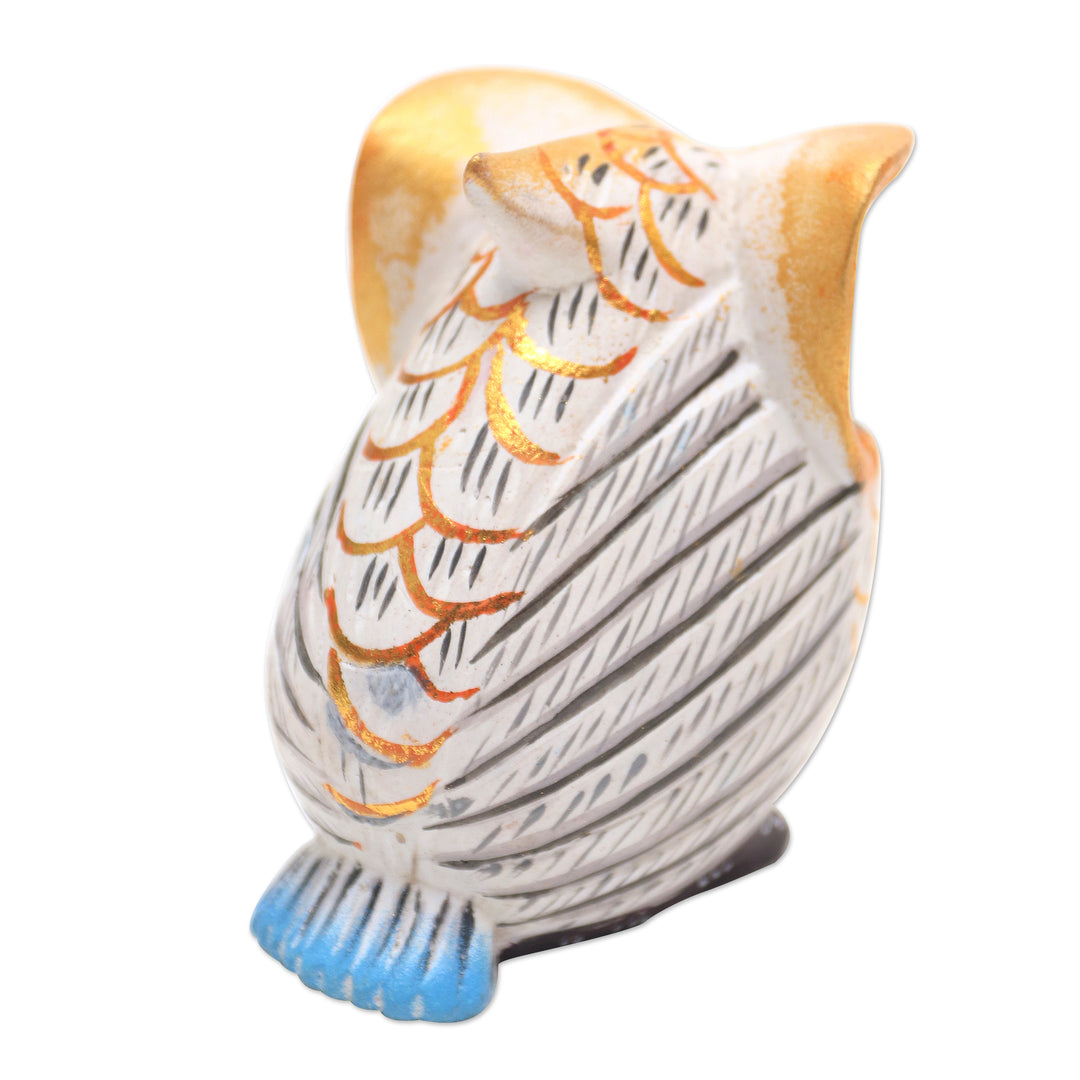 Artisan Crafted Jempinis  Wood Owl Statuette - Midnight Hunt