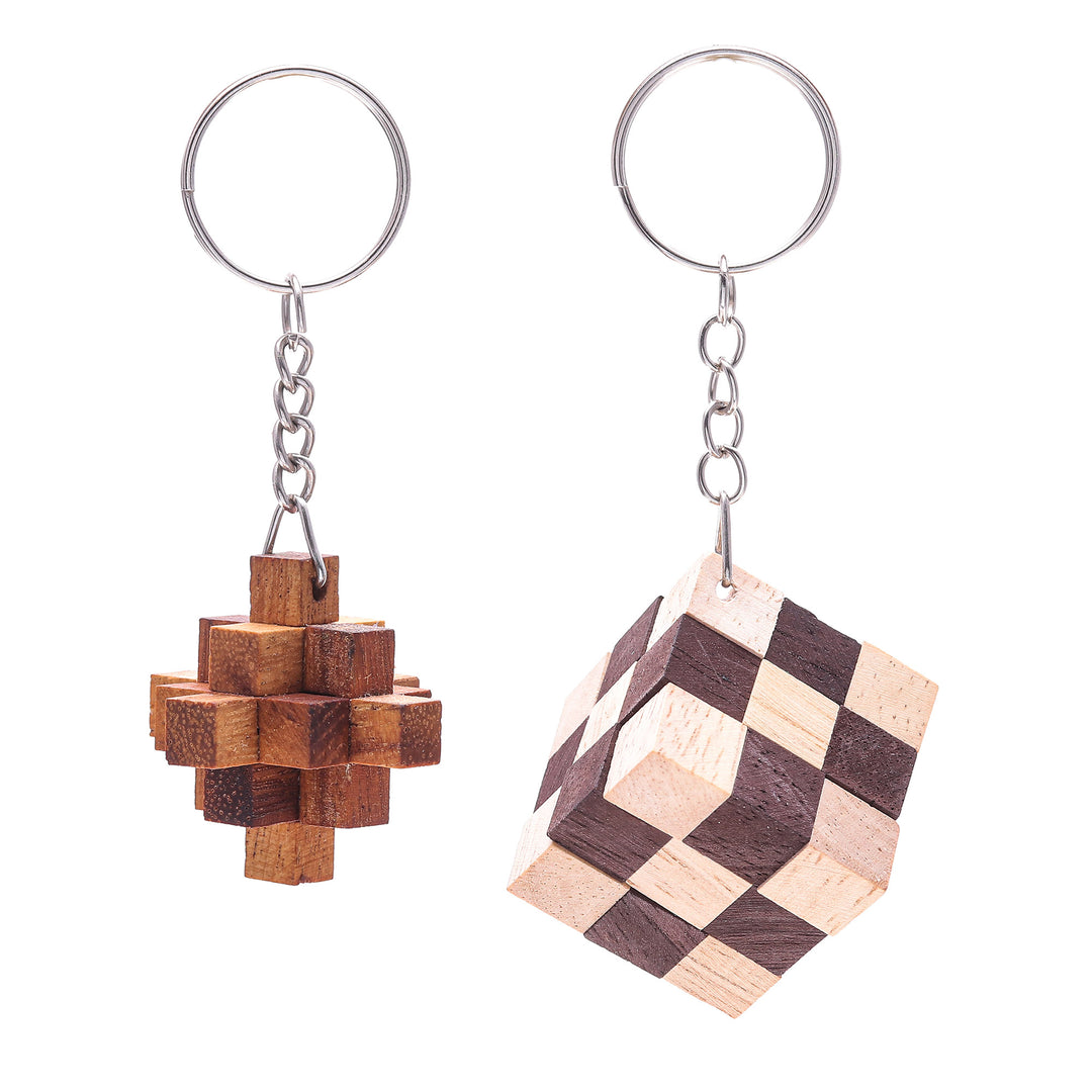 Real Wood Puzzle Keychains (Pair) - Snake and Falling Star