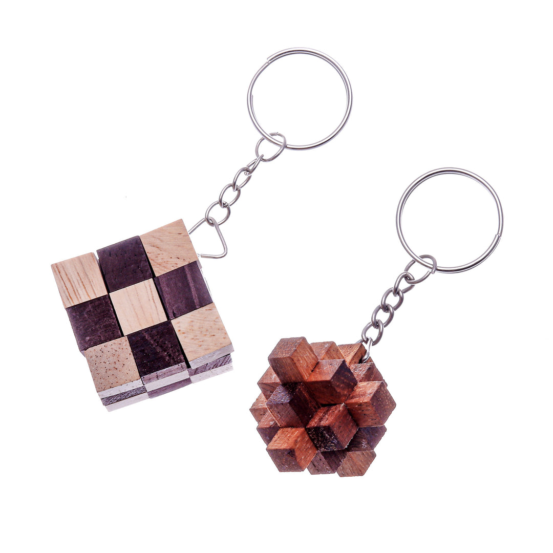 Real Wood Puzzle Keychains (Pair) - Snake and Falling Star