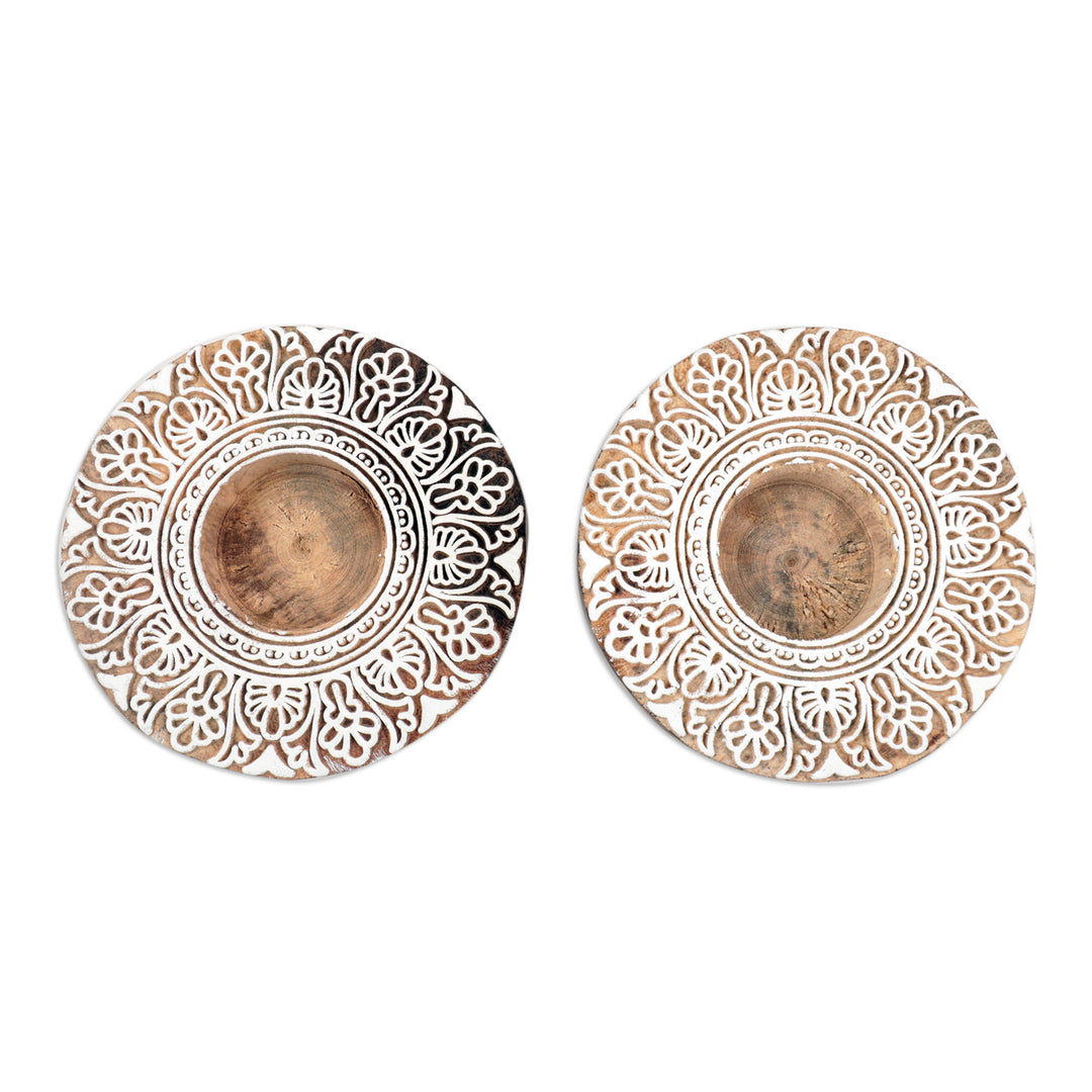 Handmade Mango Wood Tealight Candle Holders (Pair) - Ignite the Flame