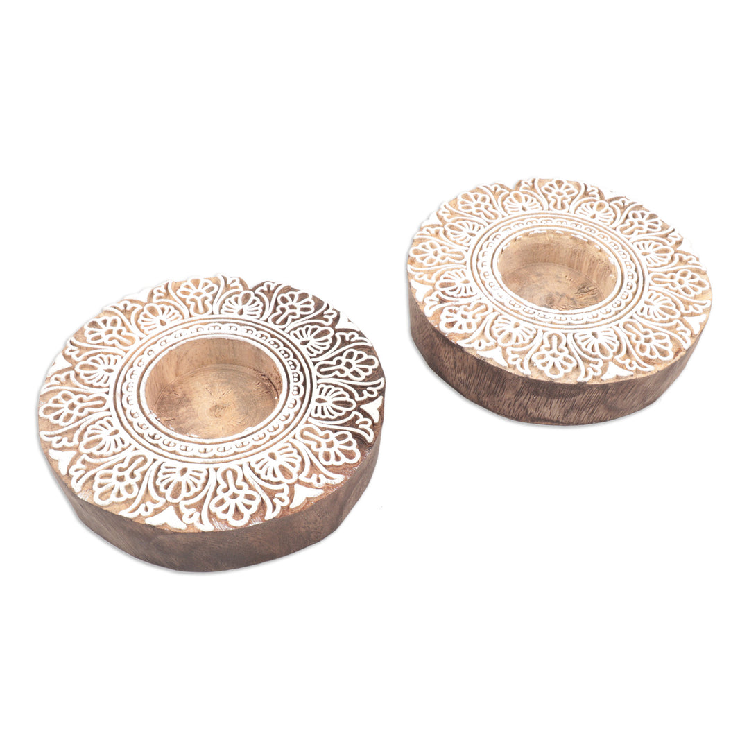 Handmade Mango Wood Tealight Candle Holders (Pair) - Ignite the Flame