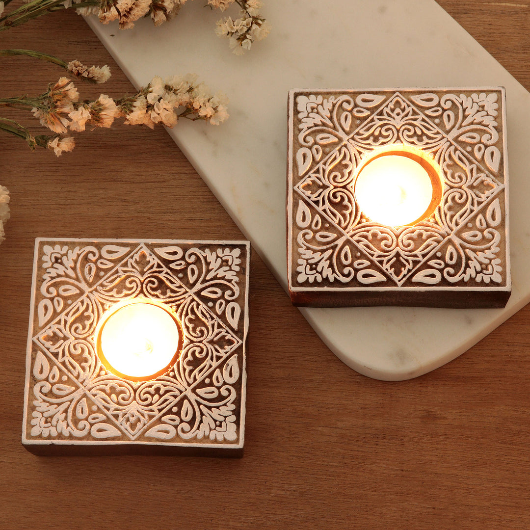 Artisan Crafted Tealight Candle Holders from India (Pair) - Celebration Day