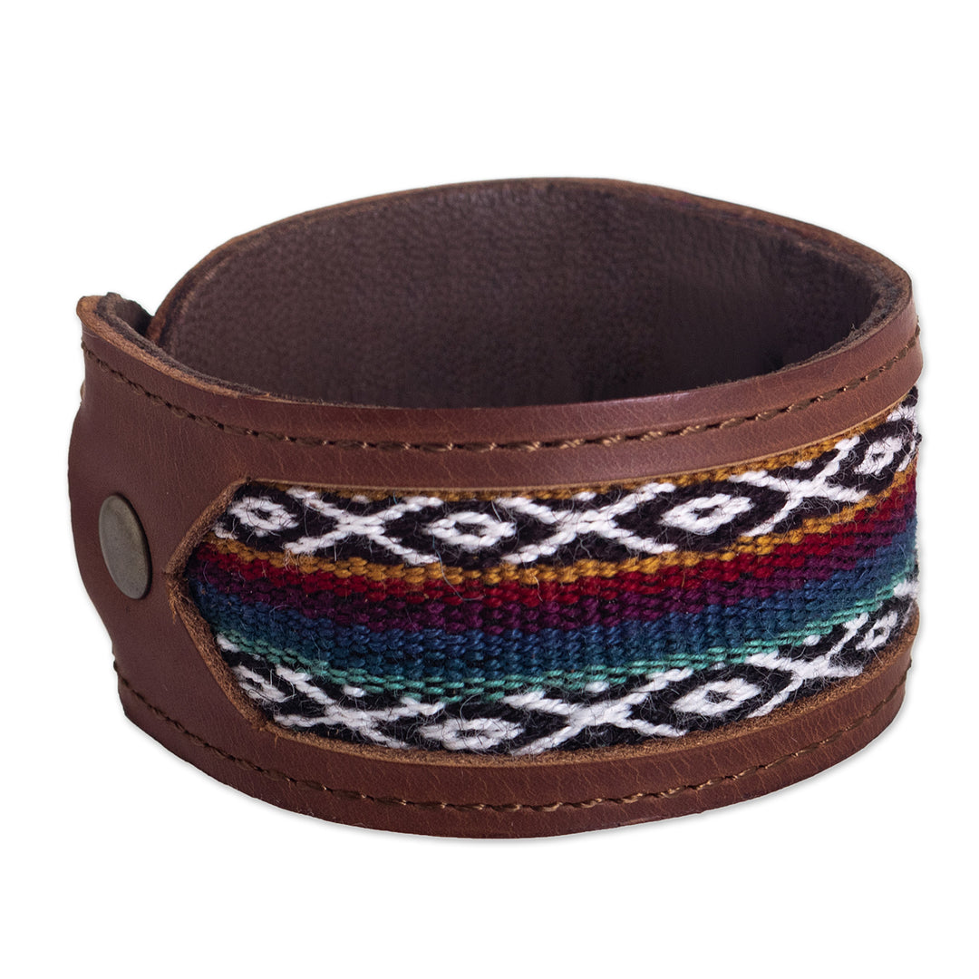 Handmade Leather and Wool Bracelet from Peru - Cusco Lands