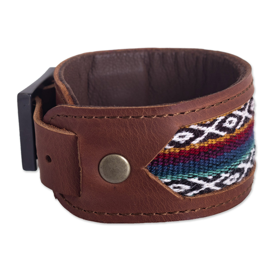 Handmade Leather and Wool Bracelet from Peru - Cusco Lands