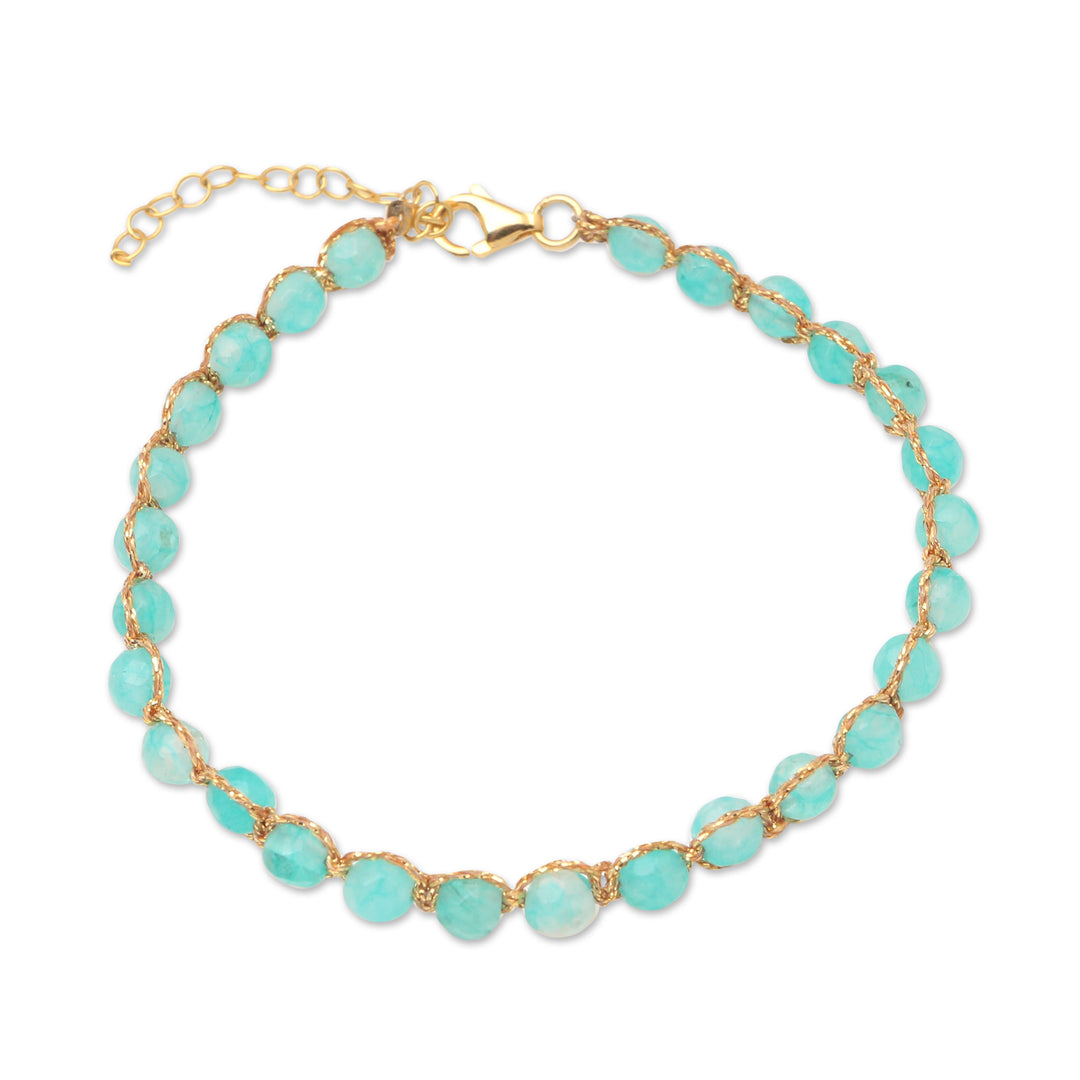 Handcrafted Amazonite Bead Bracelet - Aqua and Gold