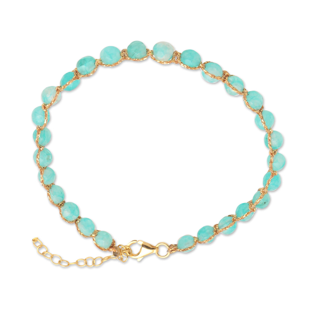Handcrafted Amazonite Bead Bracelet - Aqua and Gold