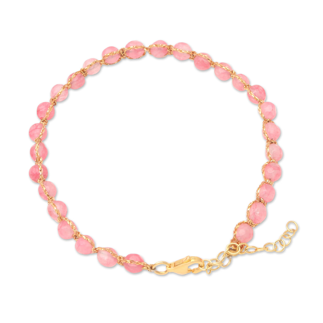 Pink Quartz Bracelet with Gold Plated Clasp - Pink and Gold