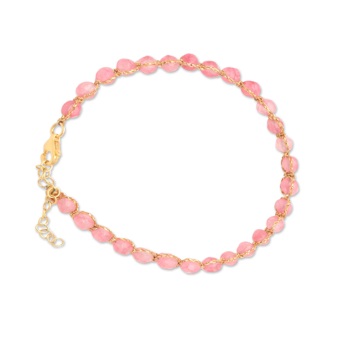 Pink Quartz Bracelet with Gold Plated Clasp - Pink and Gold