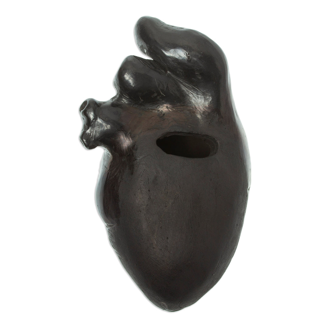Handmade Black Clay Sculpture - Whole Heart