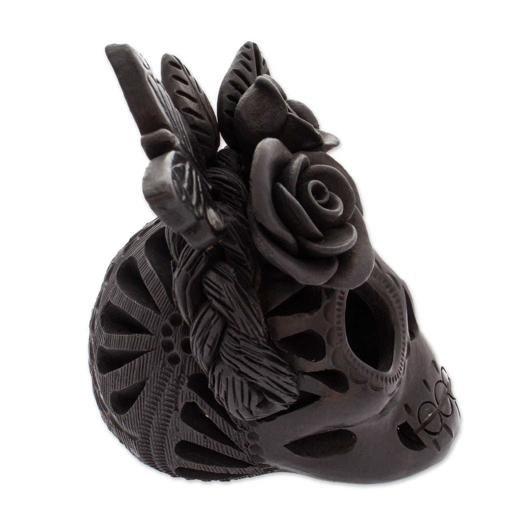 Handcrafted Barro Negro Ceramic Floral Skull Figurine - Spring Frida