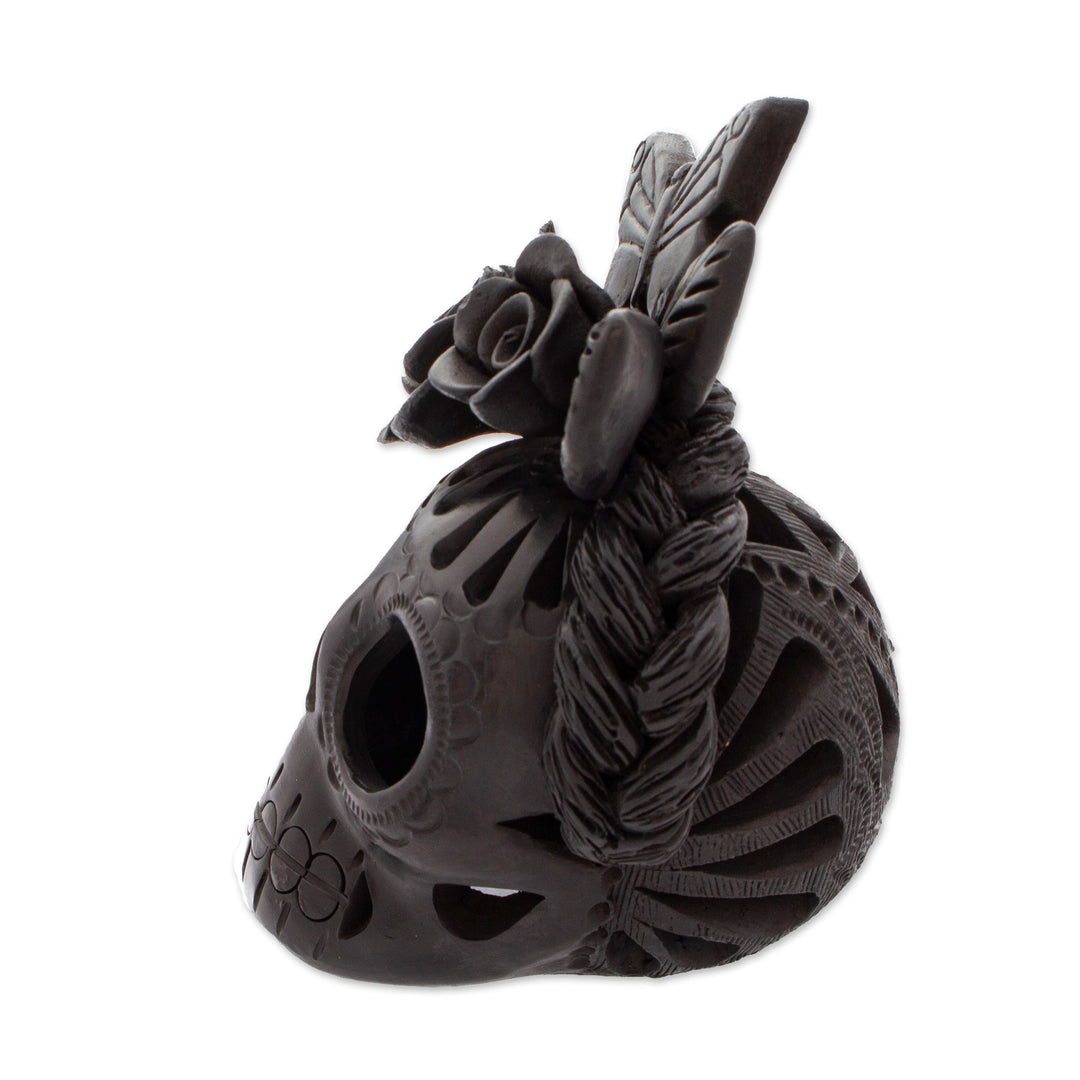 Handcrafted Barro Negro Ceramic Floral Skull Figurine - Spring Frida