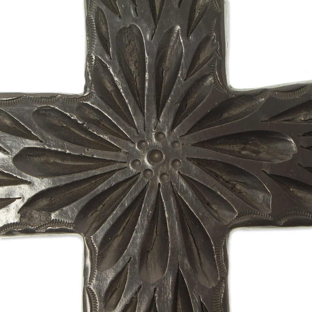 Artisan Crafted Barro Negro Wall Cross from Mexico - Oaxacan Faith