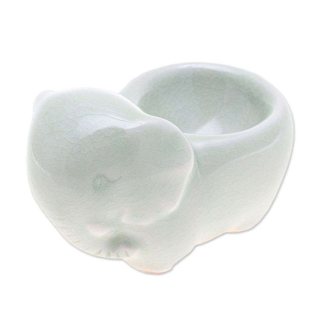 Aqua Celadon Ceramic Egg Cup - Breakfast with Elephants