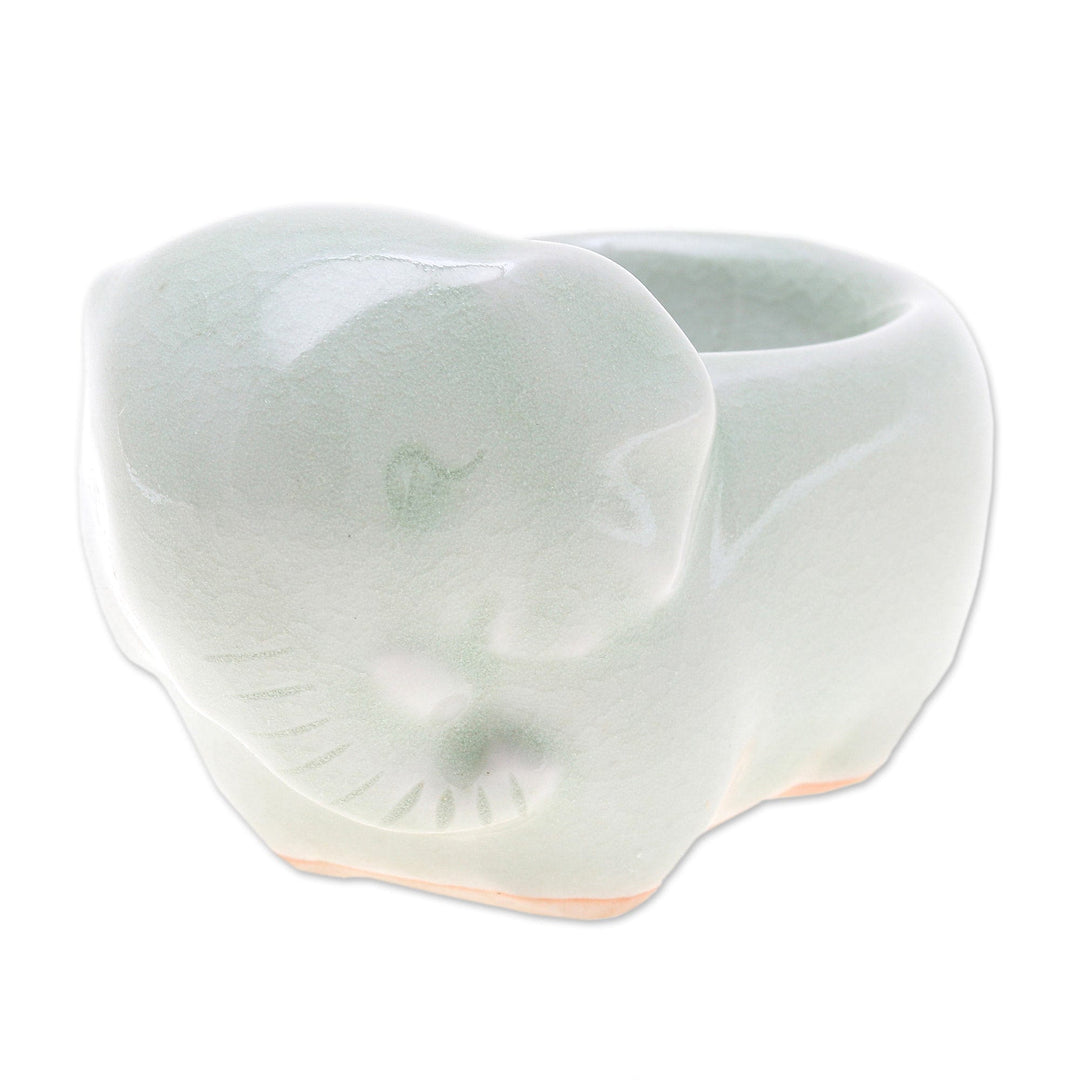 Aqua Celadon Ceramic Egg Cup - Breakfast with Elephants