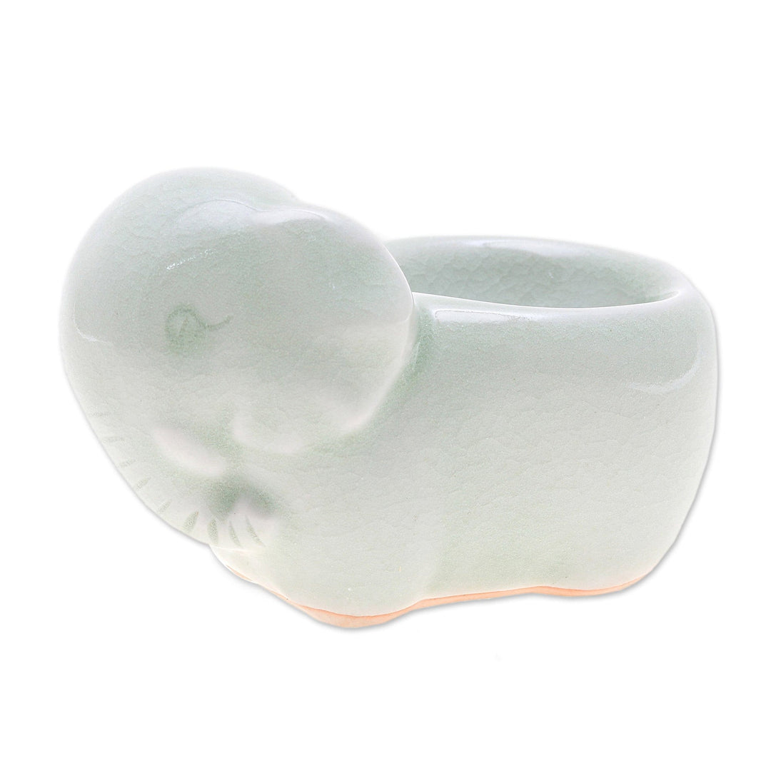 Aqua Celadon Ceramic Egg Cup - Breakfast with Elephants